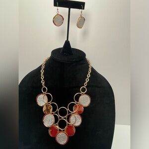 Rose Gold Color and Glitter Rounds Necklace and earrings